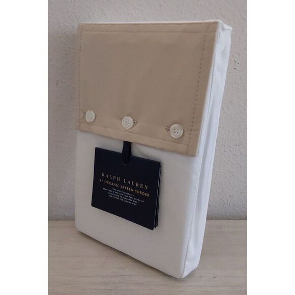 Ralph Lauren Organic Sateen Border 100% Cotton Two King Pillowcases COASTAL SAND - Picture 3 of 13